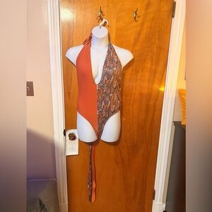 SHEIN Orange and Brown One Piece Swimsuit